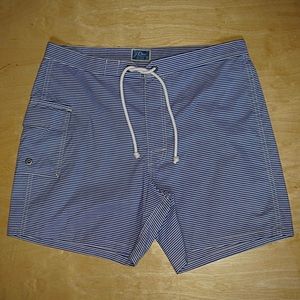 J Crew Swim Shorts 5” Mens 31 Seer Sucker Trunks Board Blue White Casual Adult